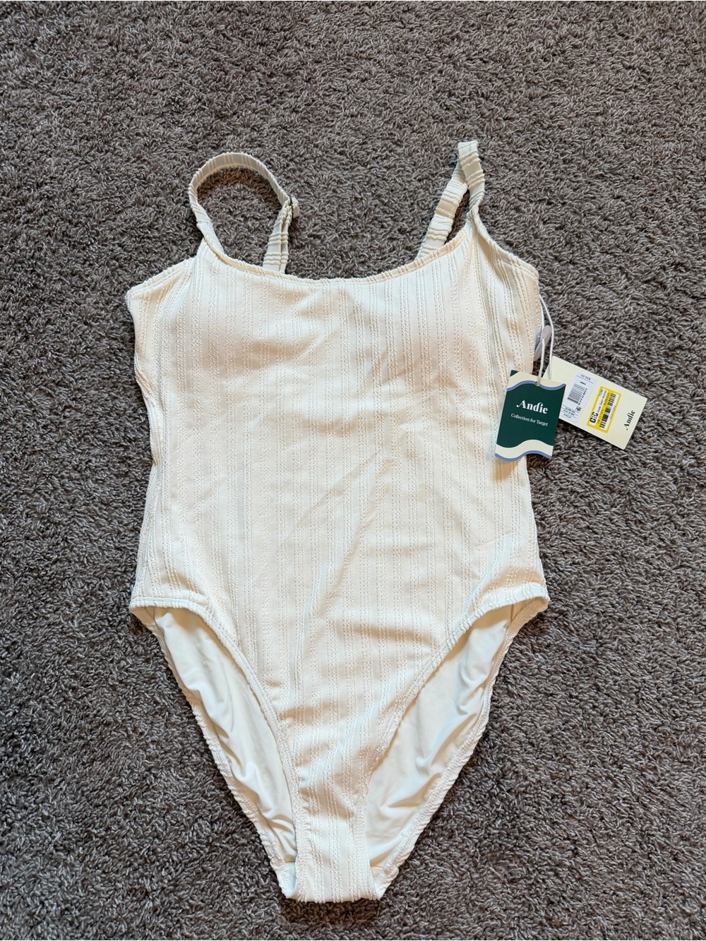 Andie Cream Ribbed One-Piece Swimsuit M
